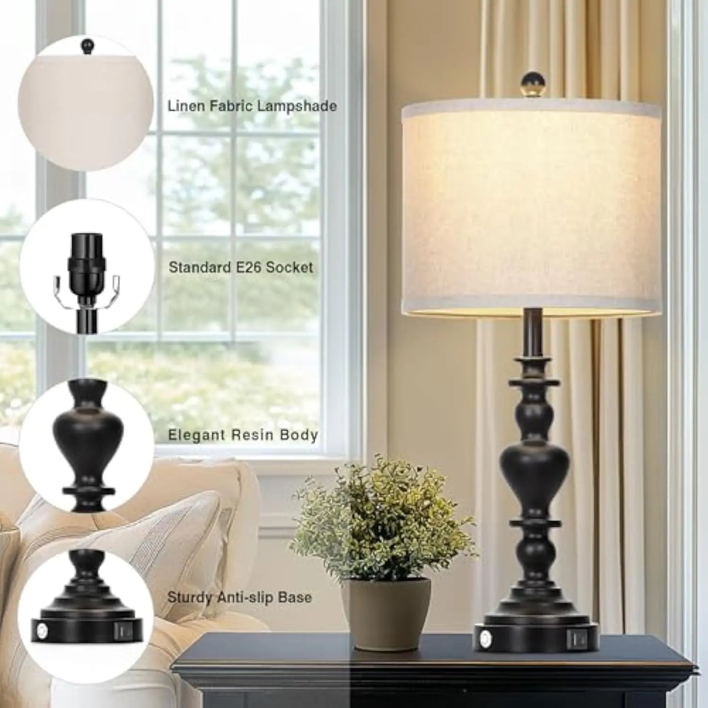 Farmhouse Vintage Touch Control Lamps, 27 Inches