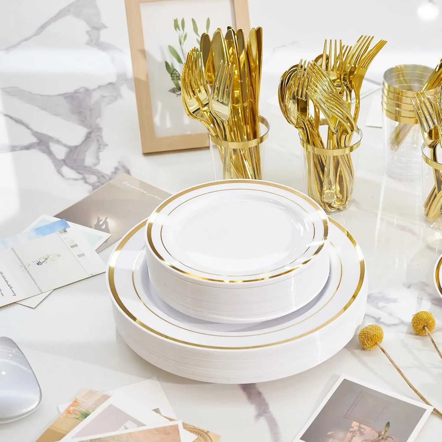 350-Pieces Gold Disposable Plates For 50 People