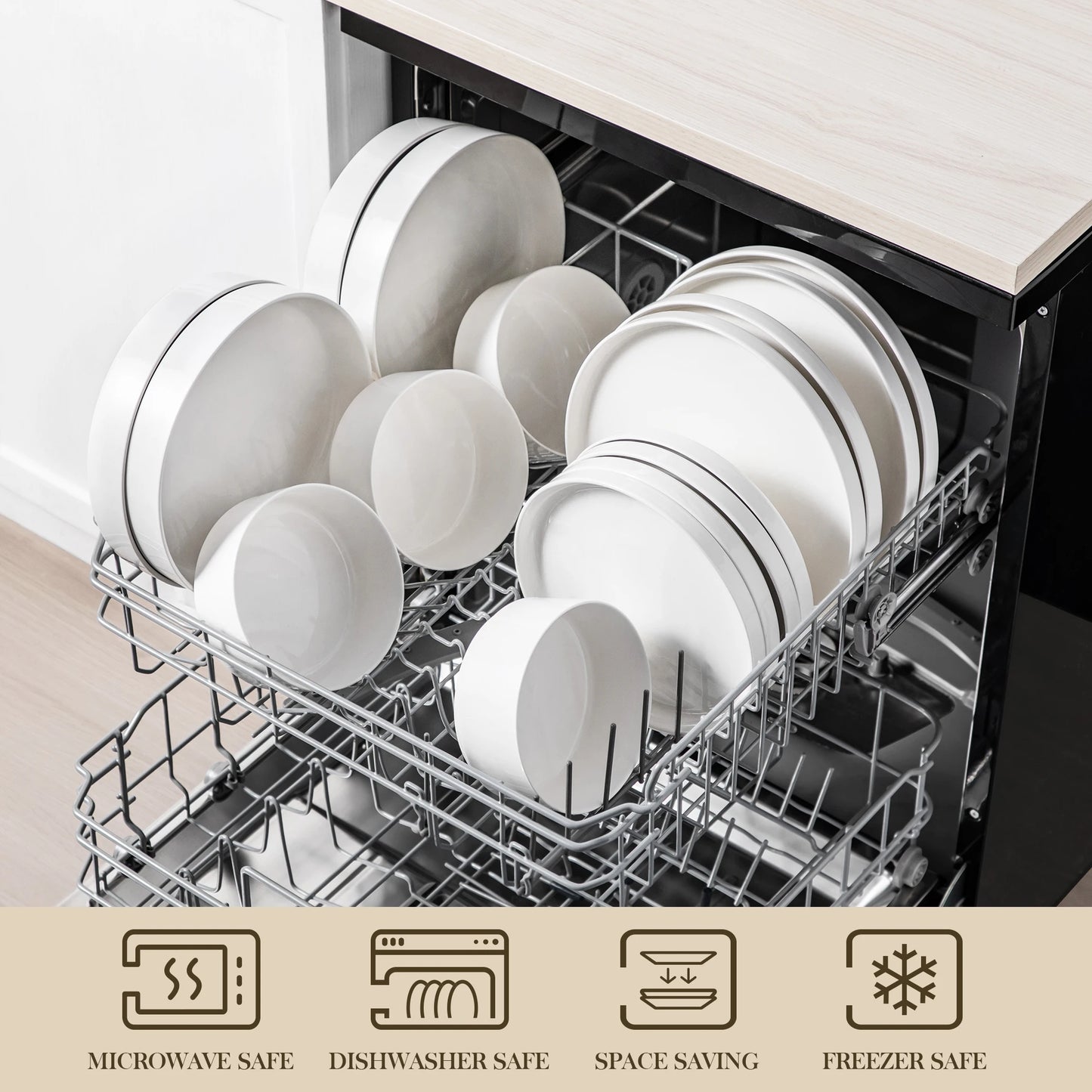 24 Piece Dinner Plates Set Black Rim