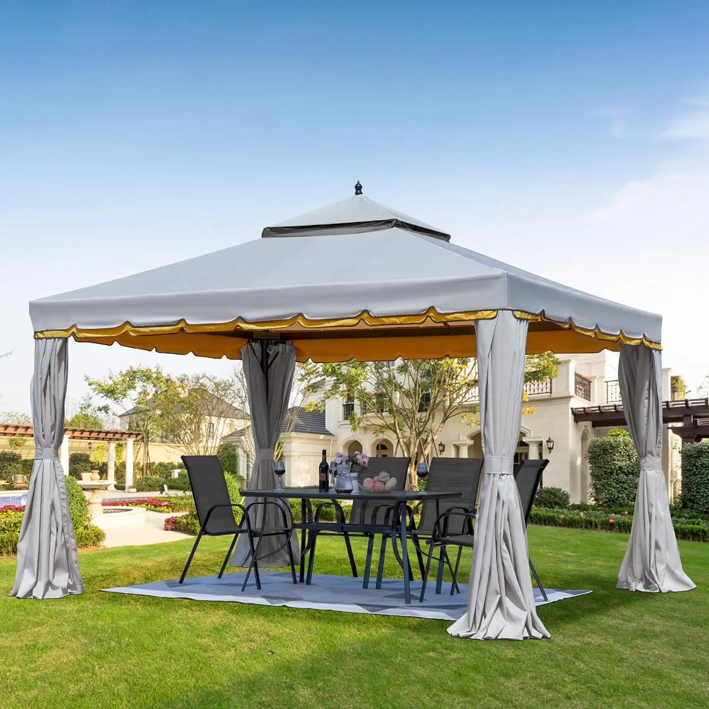 Outdoor Canopy Gazebo, Double Roof Steel Frame