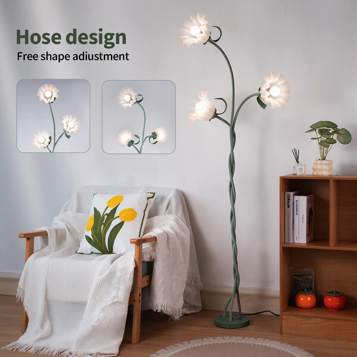 Retro 3-Head Flower Floor Lamp, 3-Color Dimmable