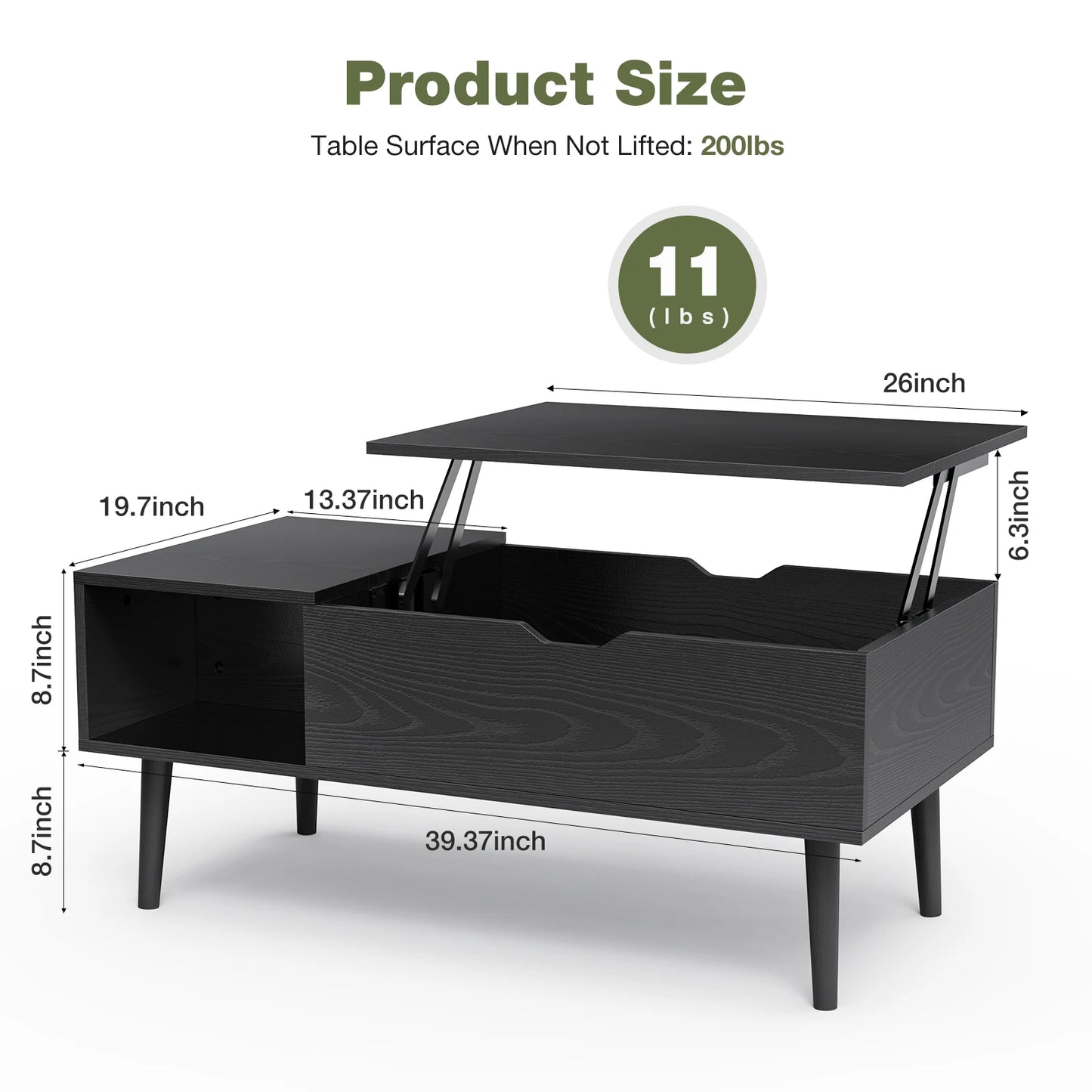 Lift Top Coffee Table, 39.37"x19.7" Adjustable Storage