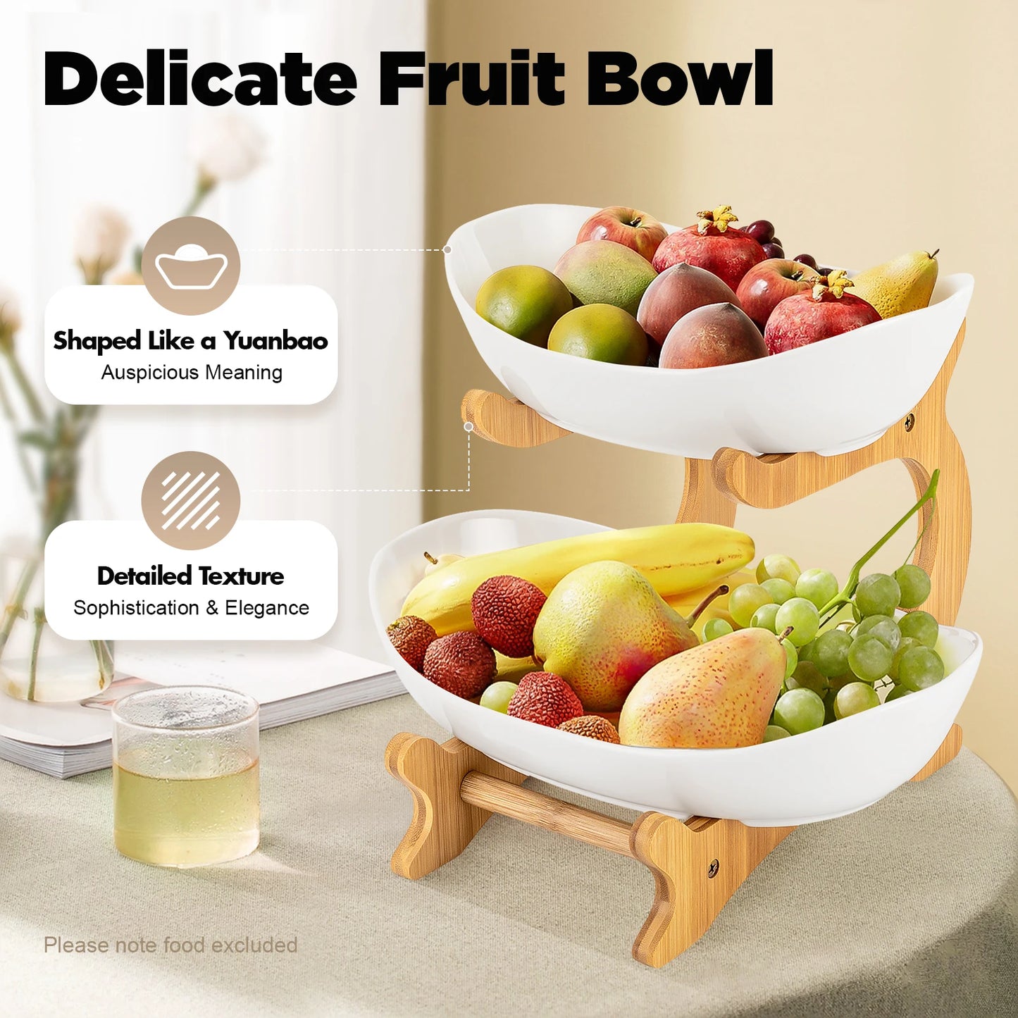 2-Tier Fruit Rack Ceramic Serving Bowls