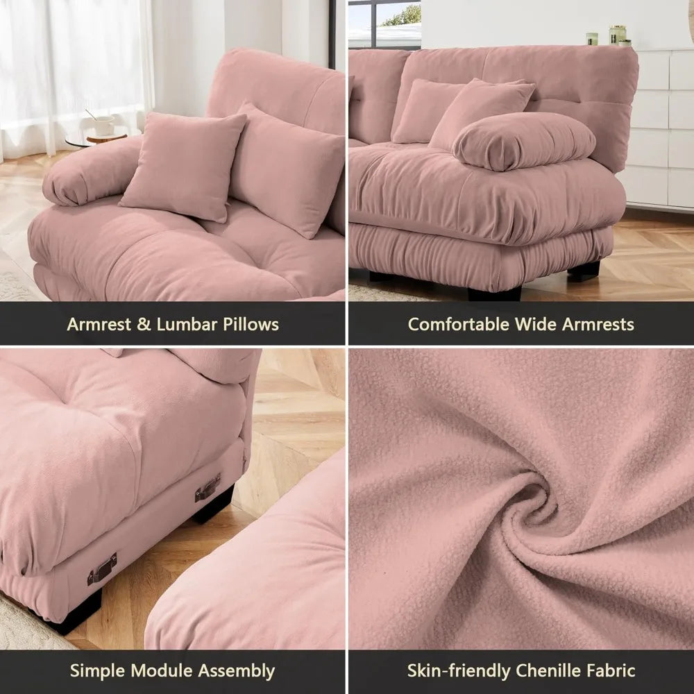 Oversized Modular Sectional Sofa, 94.4" Chenille Cloud