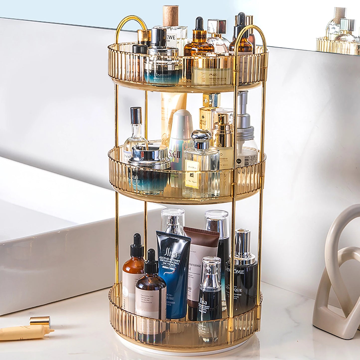 3-Tier Rotating Makeup Organizer For Vanity
