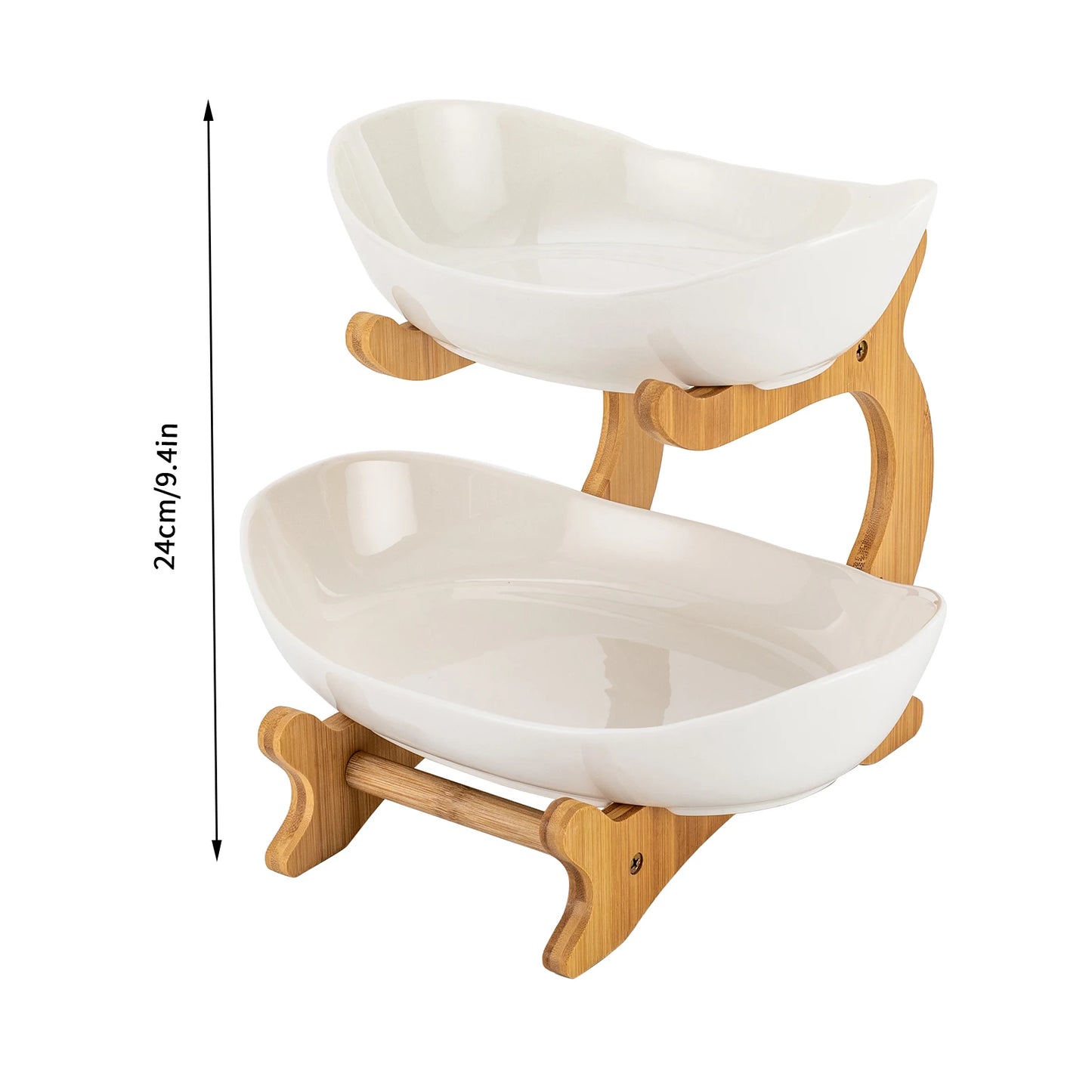 2-Tier Fruit Rack Ceramic Serving Bowls