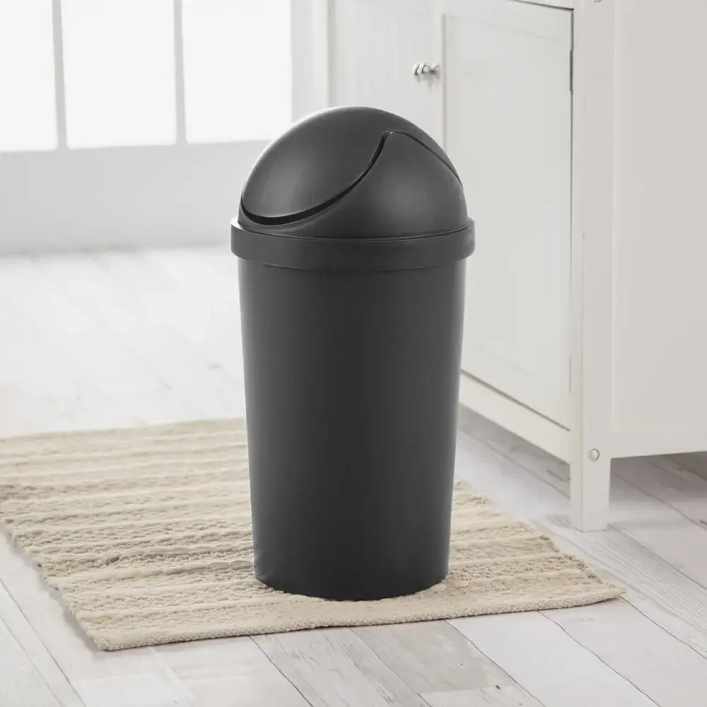 3-Gallon Black Round Swing Top Trash Can