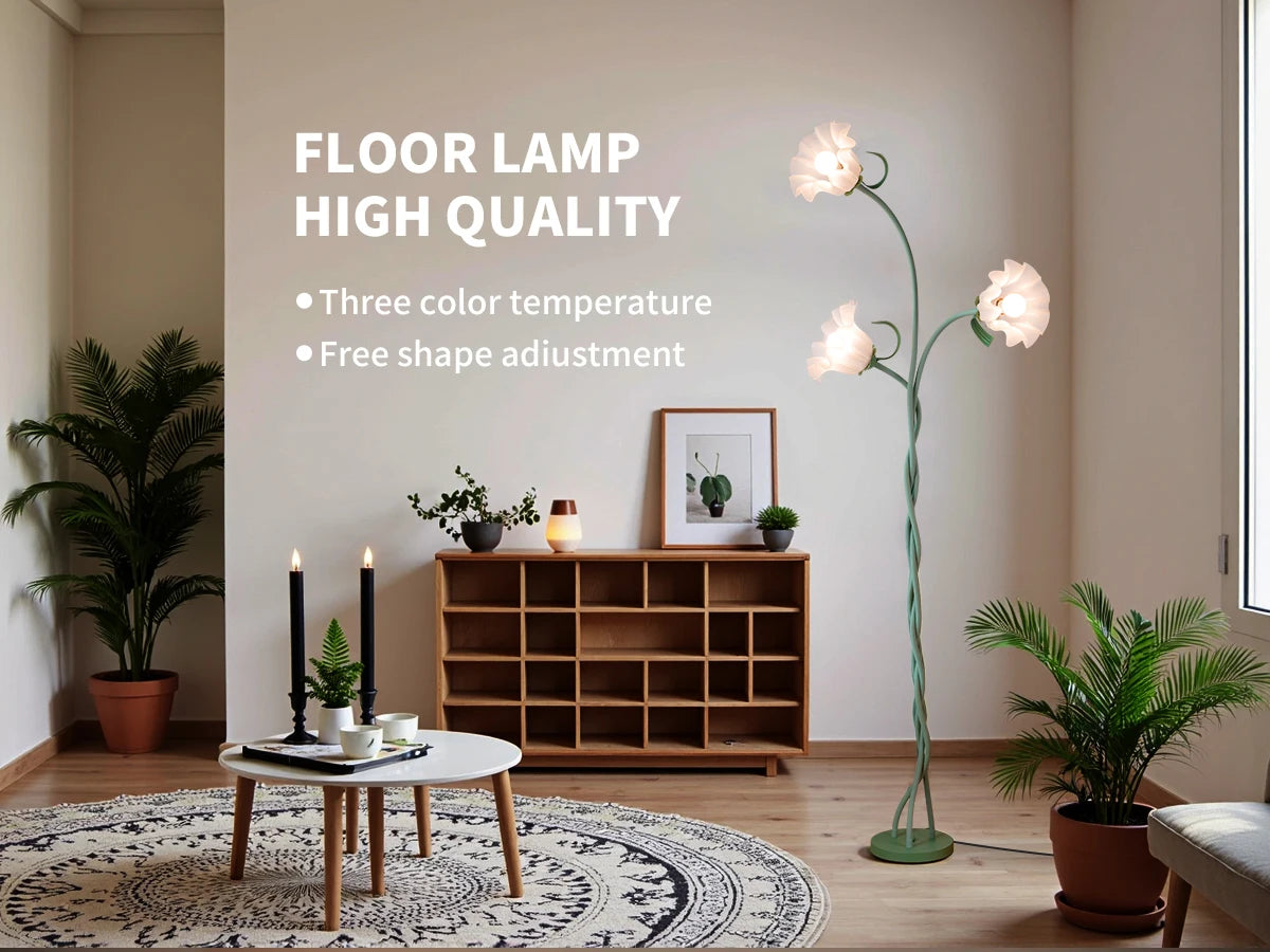 Retro 3-Head Flower Floor Lamp, 3-Color Dimmable