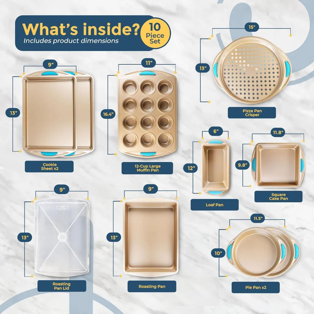 10-Piece Set Nonstick Gold Steel Oven Bakeware