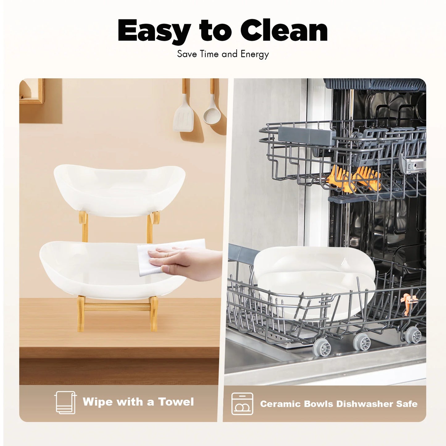 2-Tier Fruit Rack Ceramic Serving Bowls