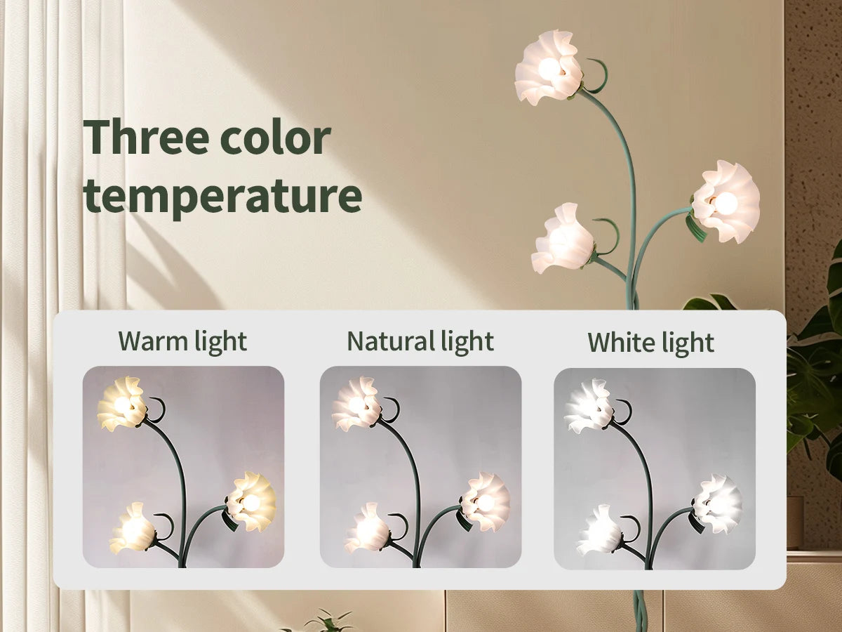 Retro 3-Head Flower Floor Lamp, 3-Color Dimmable