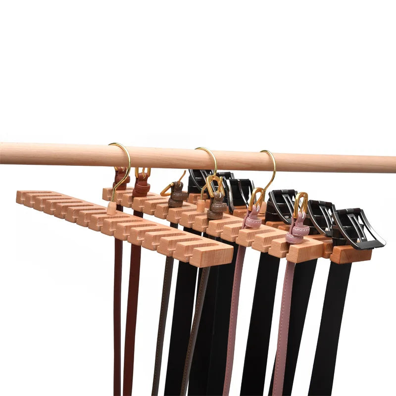 Wooden Belt Rack Hangers Rotating 14 Slots