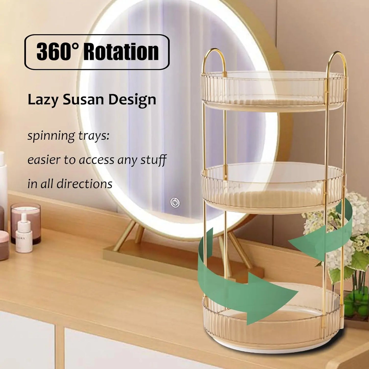 3-Tier Rotating Makeup Organizer For Vanity