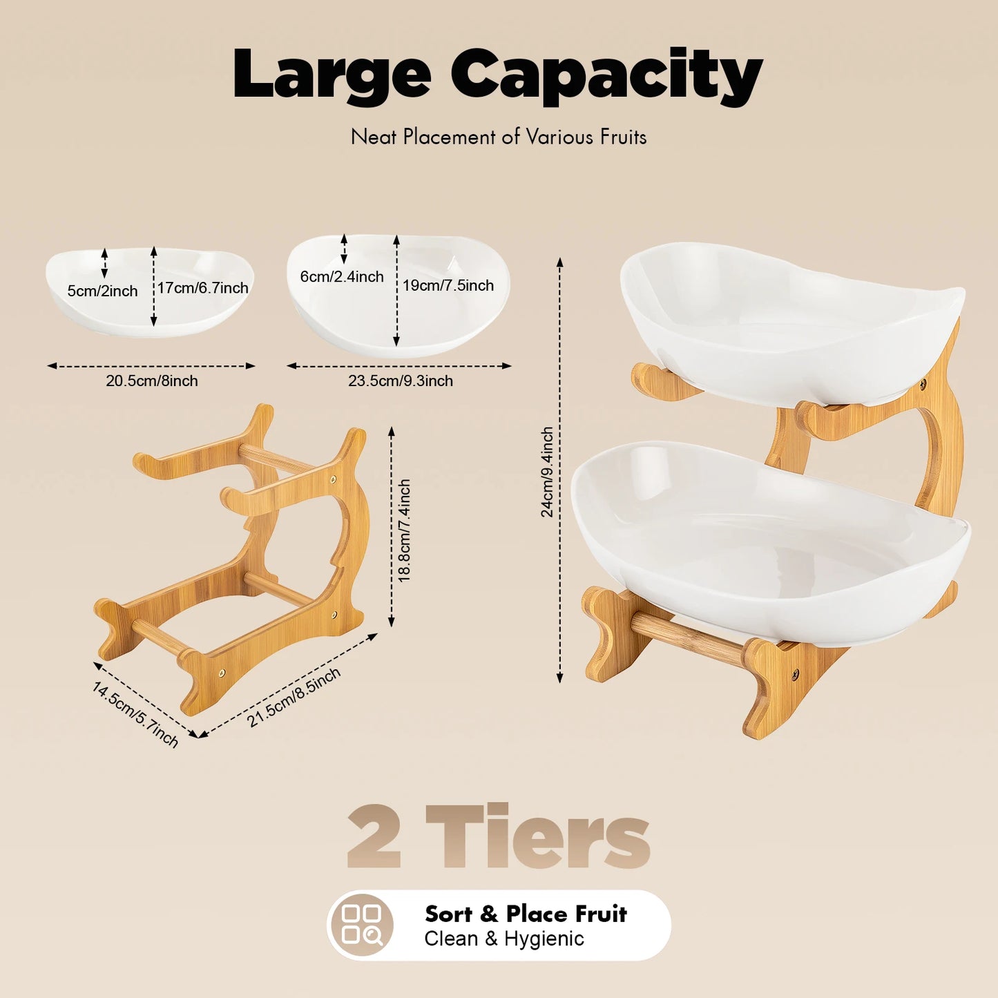 2-Tier Fruit Rack Ceramic Serving Bowls