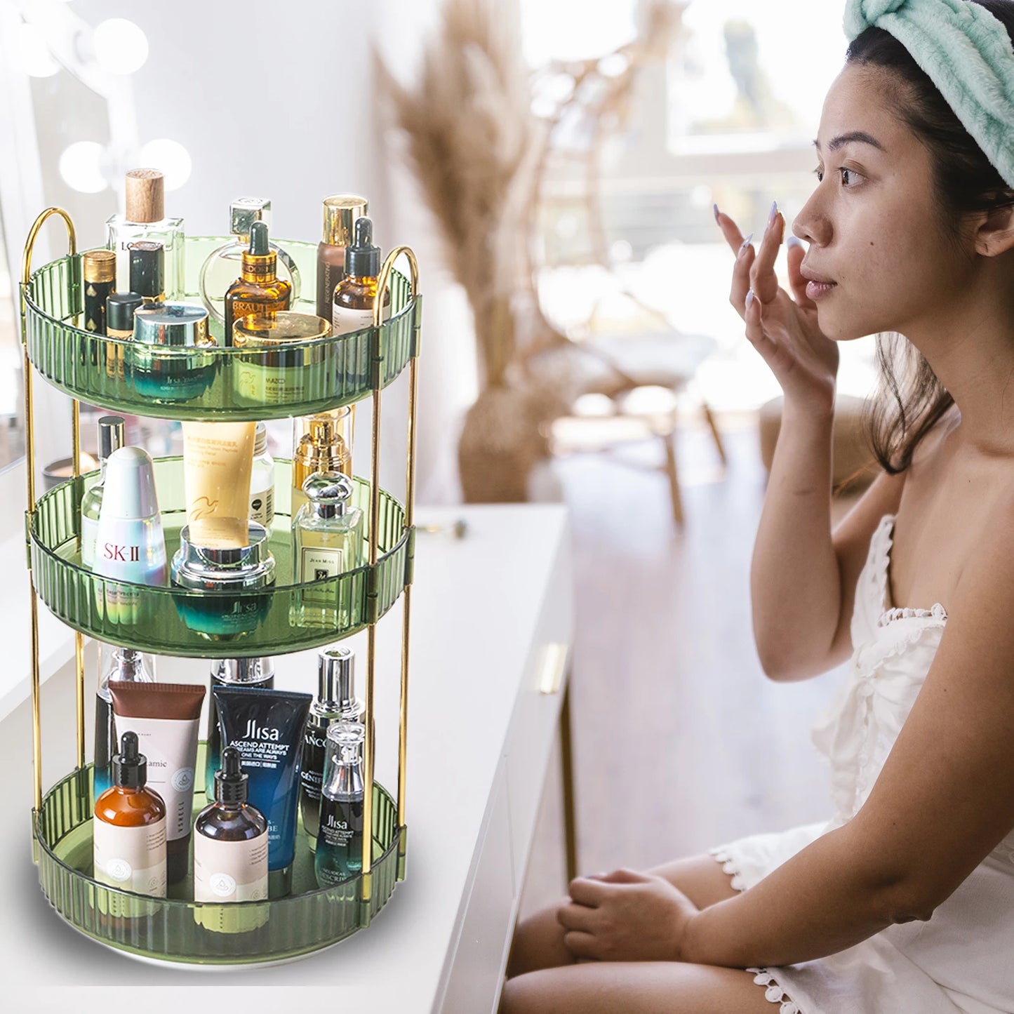 3-Tier Rotating Makeup Organizer For Vanity