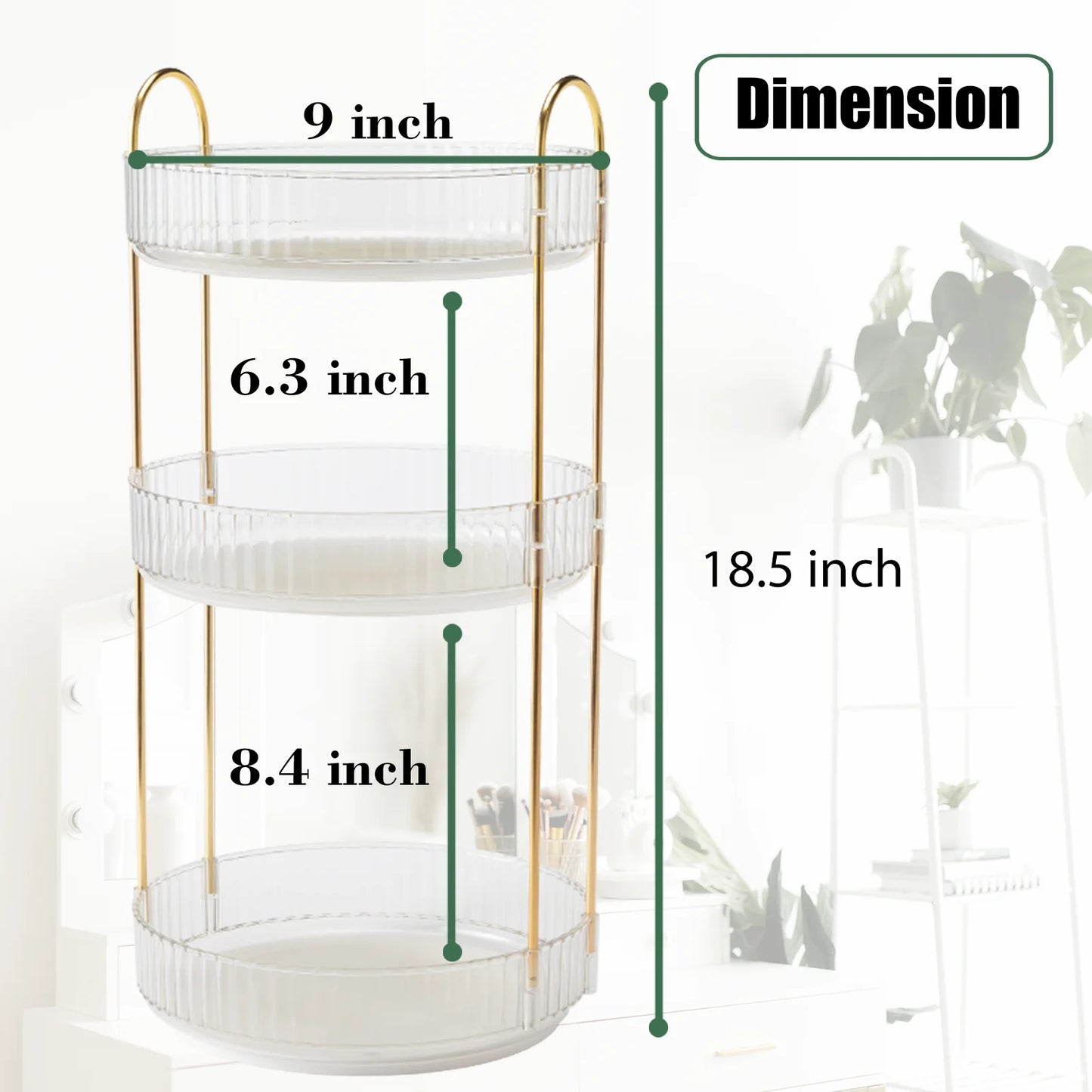 3-Tier Rotating Makeup Organizer For Vanity