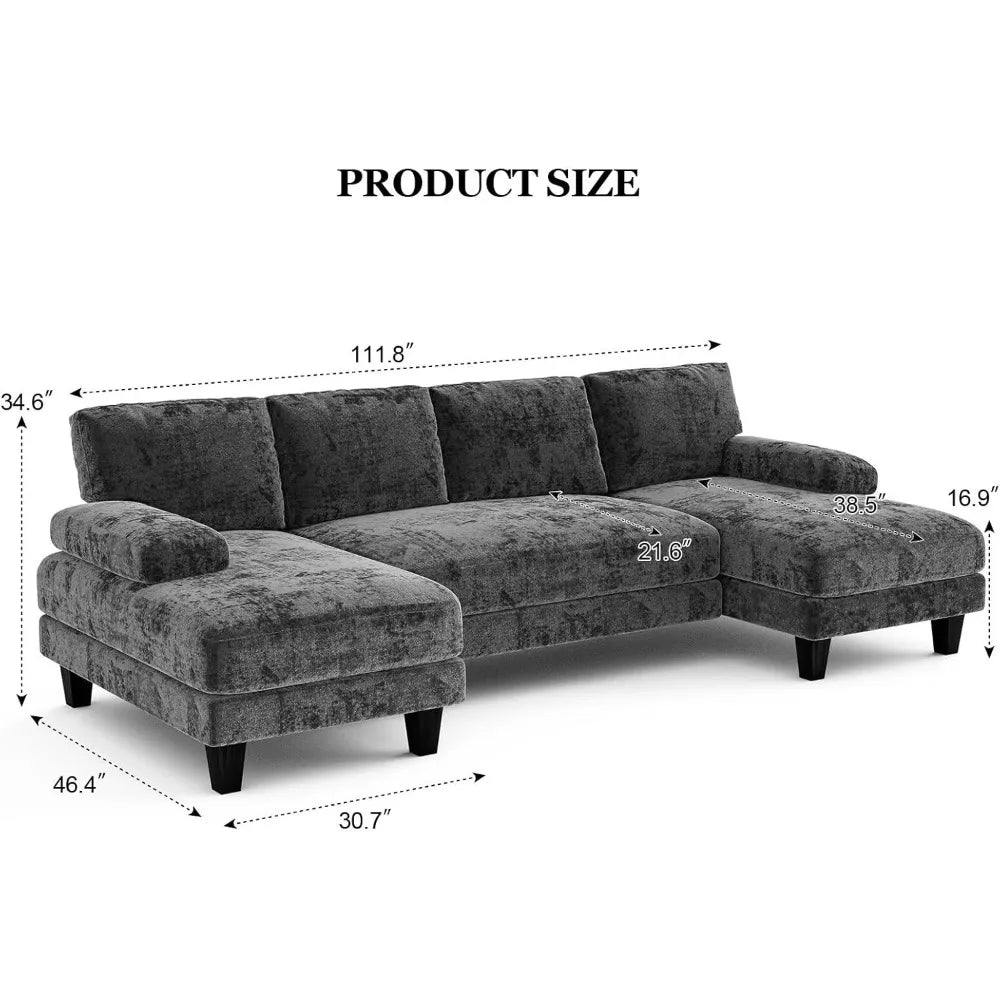U Shaped Sectional Couch, 111 Inches