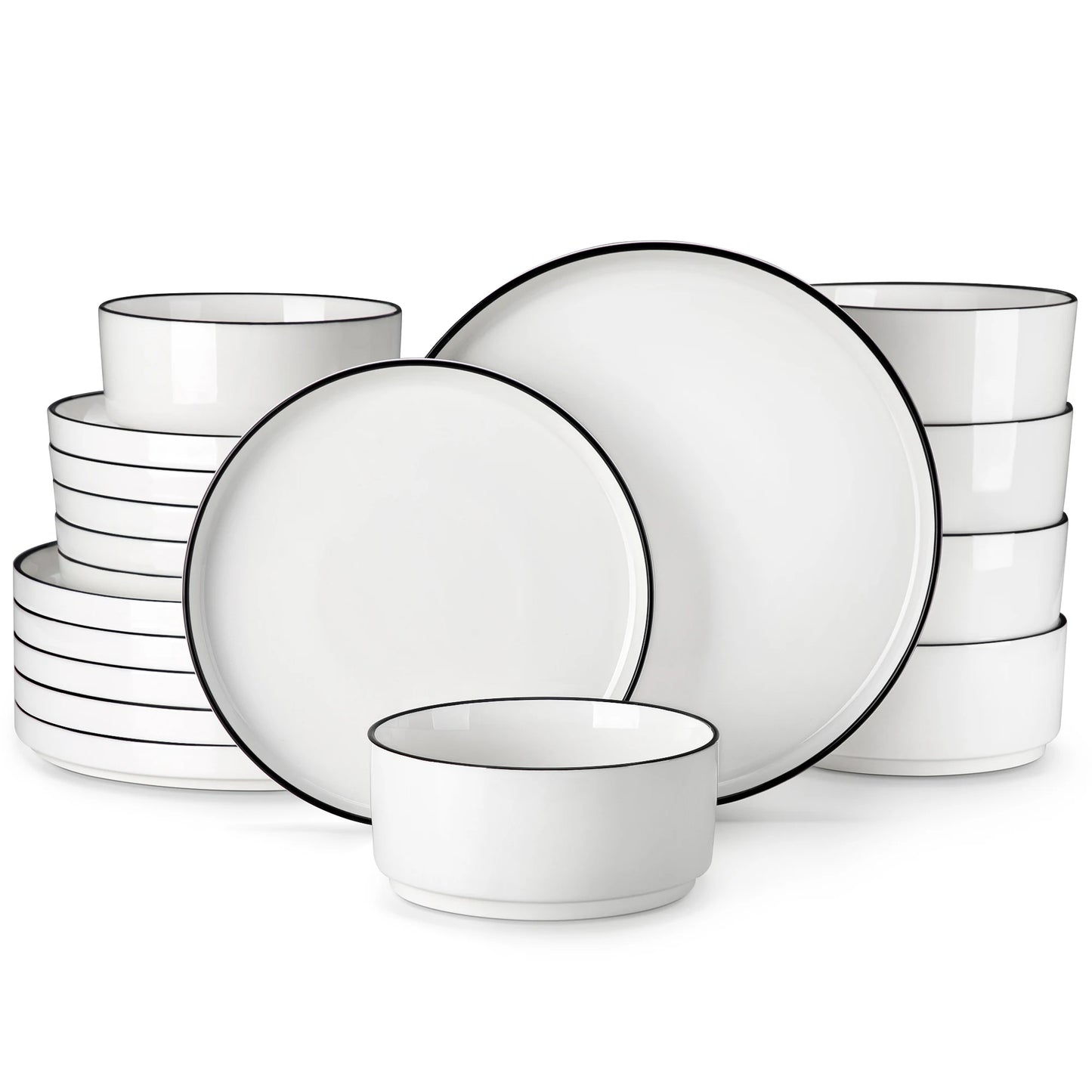24 Piece Dinner Plates Set Black Rim