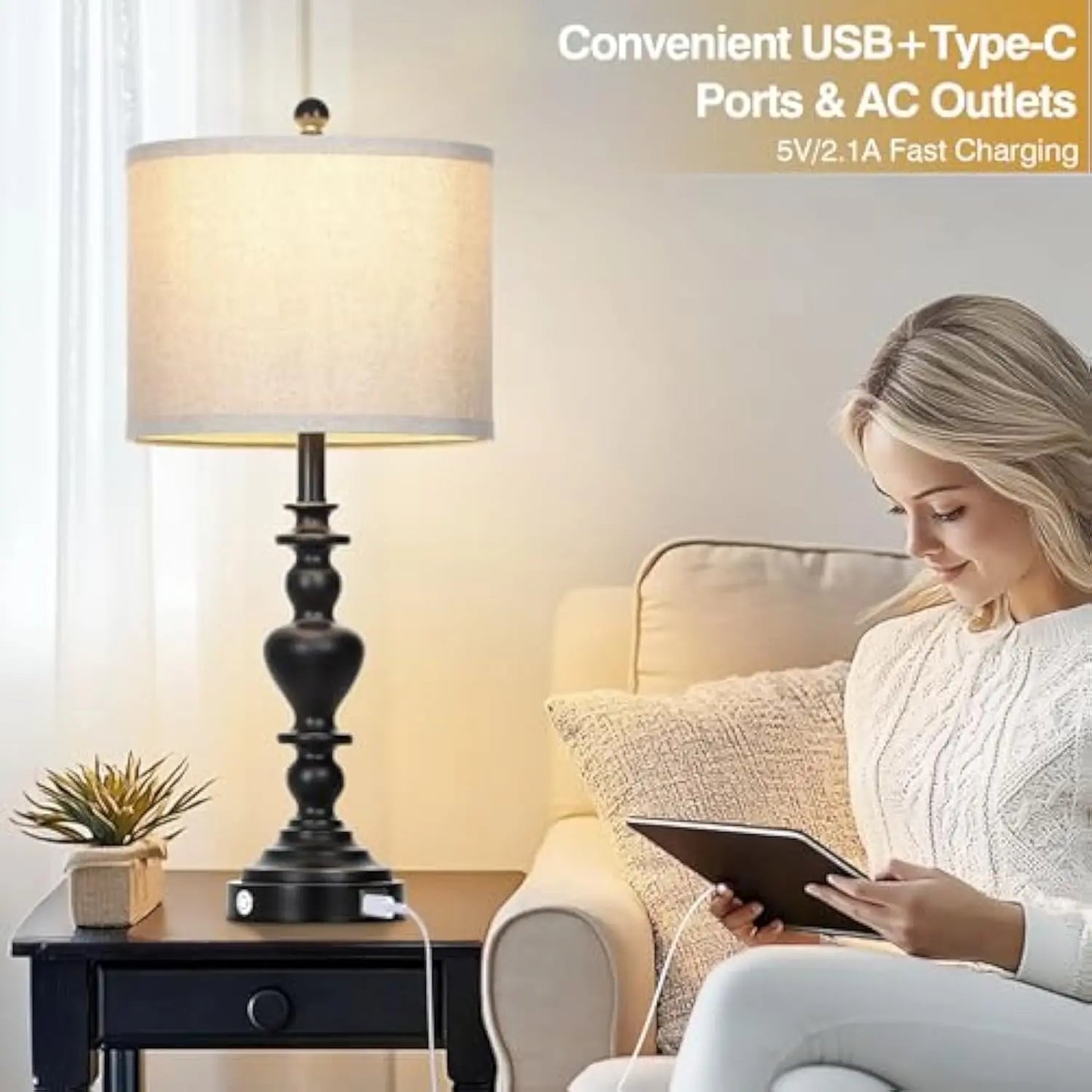 Farmhouse Vintage Touch Control Lamps, 27 Inches