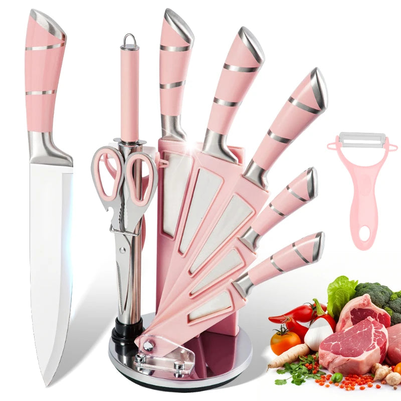 Knife Set 9-Piece Stainless Steel With Sharpener
