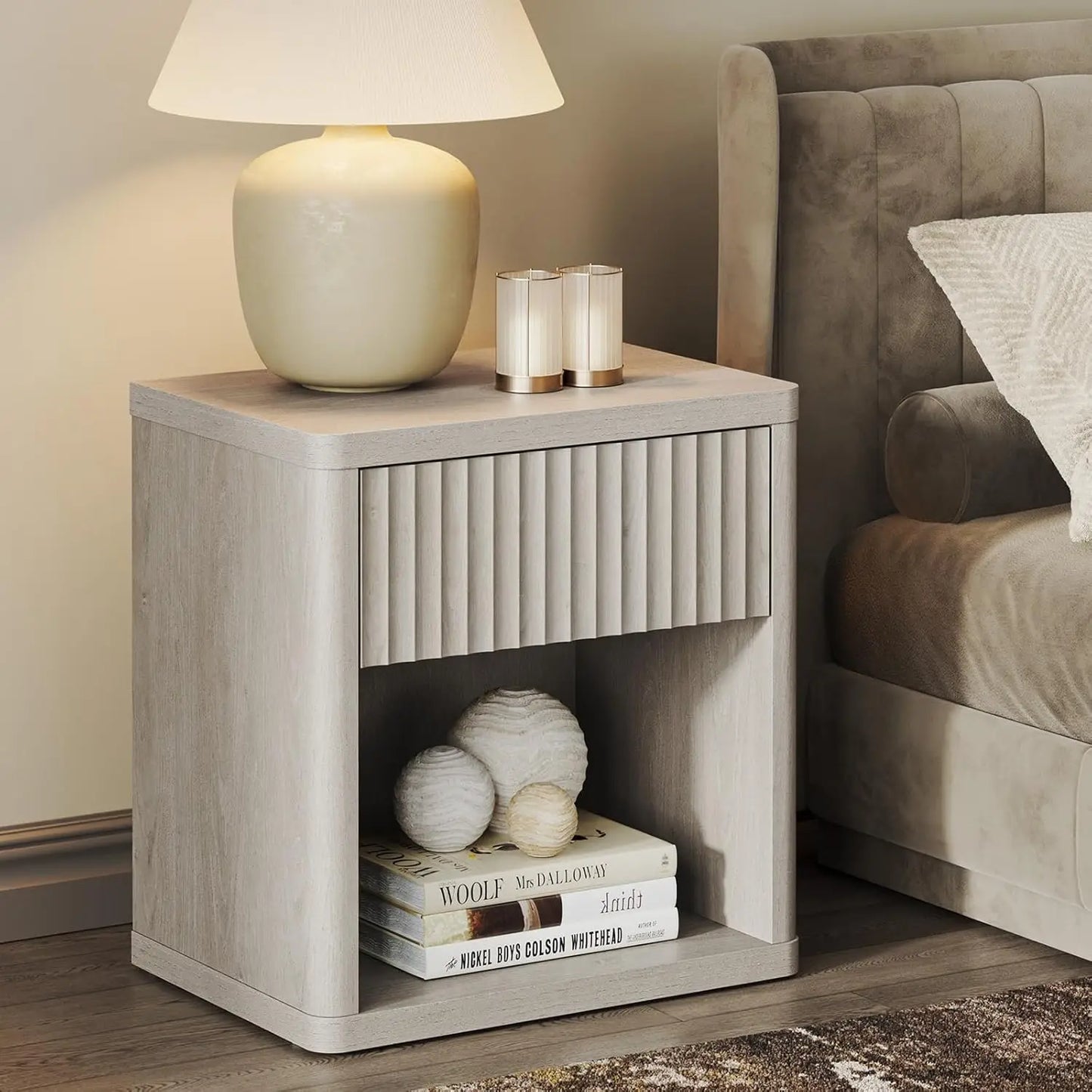 Fluted Nightstand Or End Table, 22.7"