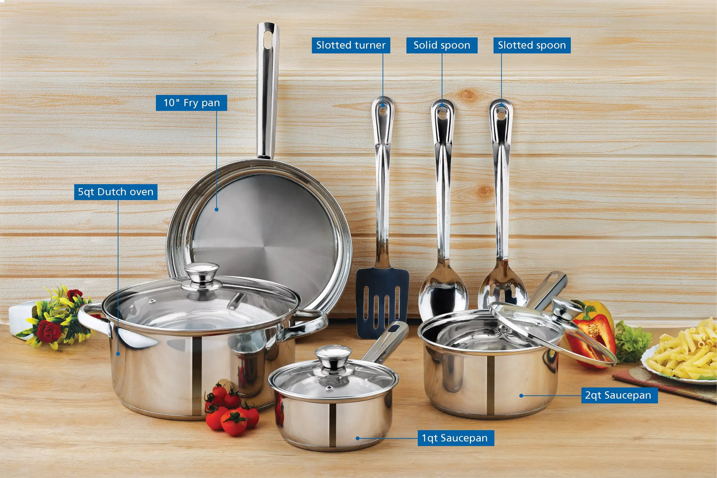 10-Piece Nonstick Stainless Steel Cookware Set