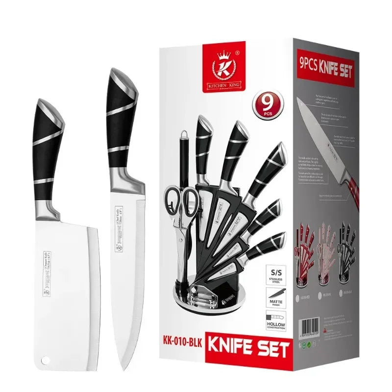 Knife Set 9-Piece Stainless Steel With Sharpener