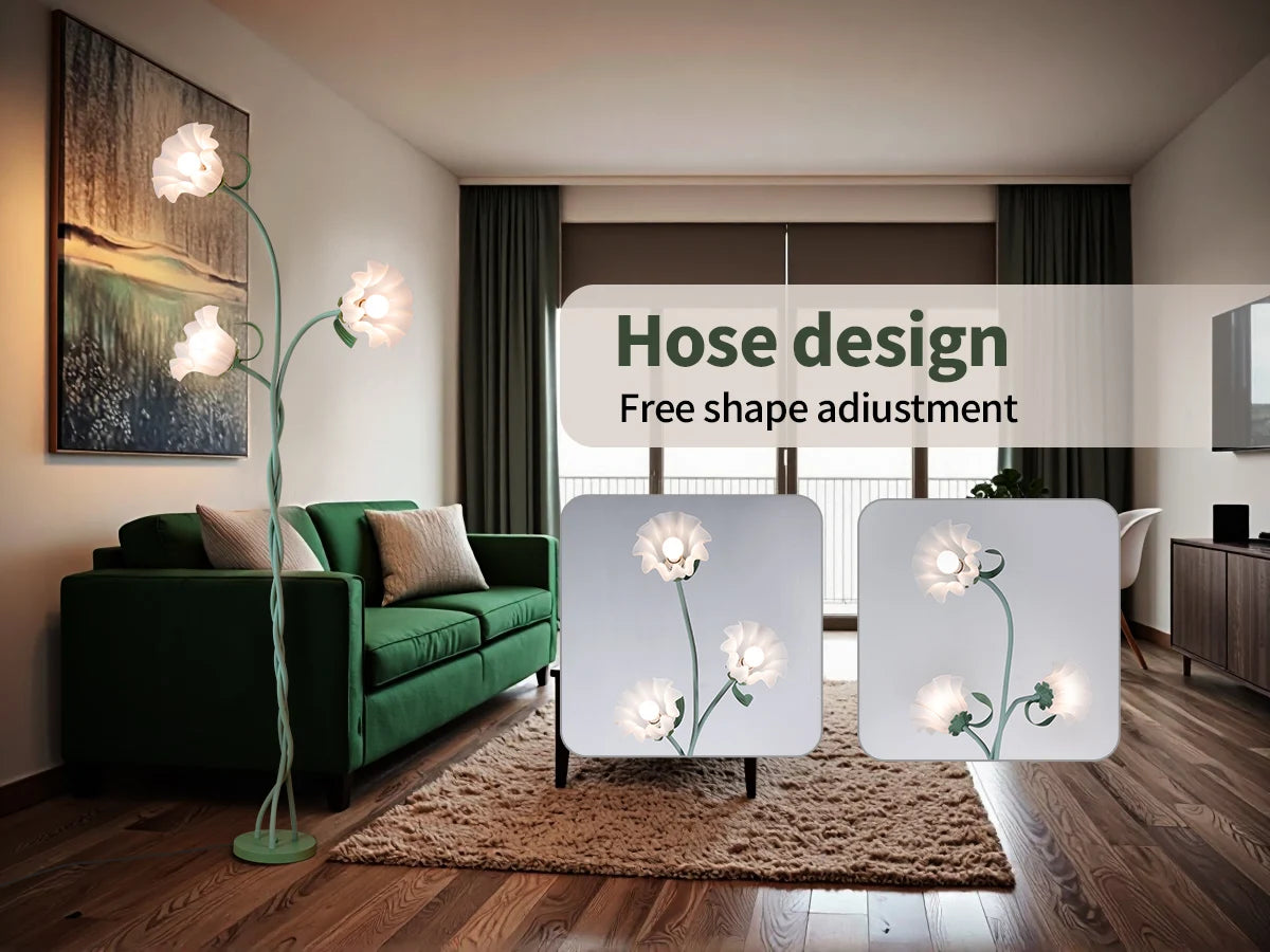 Retro 3-Head Flower Floor Lamp, 3-Color Dimmable