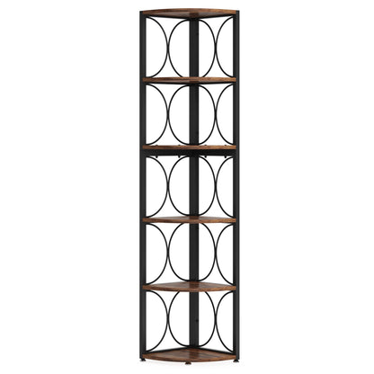 67" Tall Corner Shelf, 6 Tier Rustic
