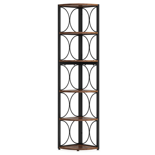 67" Tall Corner Shelf, 6 Tier Rustic