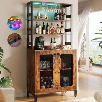 Bar Cabinet With Power Outlets, 67" Tall