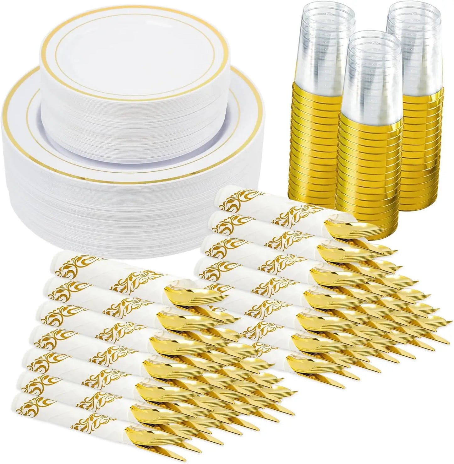 350-Pieces Gold Disposable Plates For 50 People