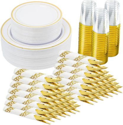 350-Pieces Gold Disposable Plates For 50 People