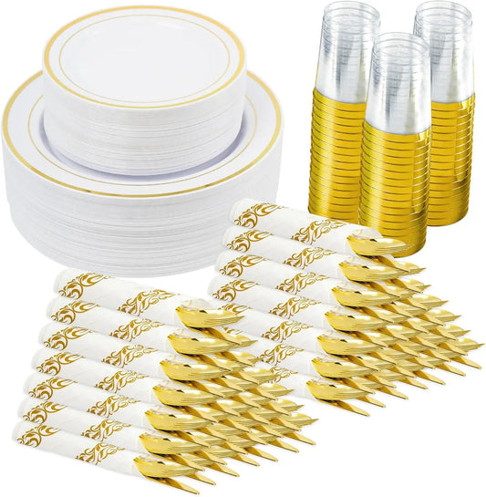 350-Pieces Gold Disposable Plates For 50 People