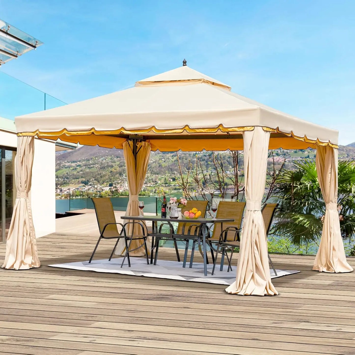 Outdoor Canopy Gazebo, Double Roof Steel Frame
