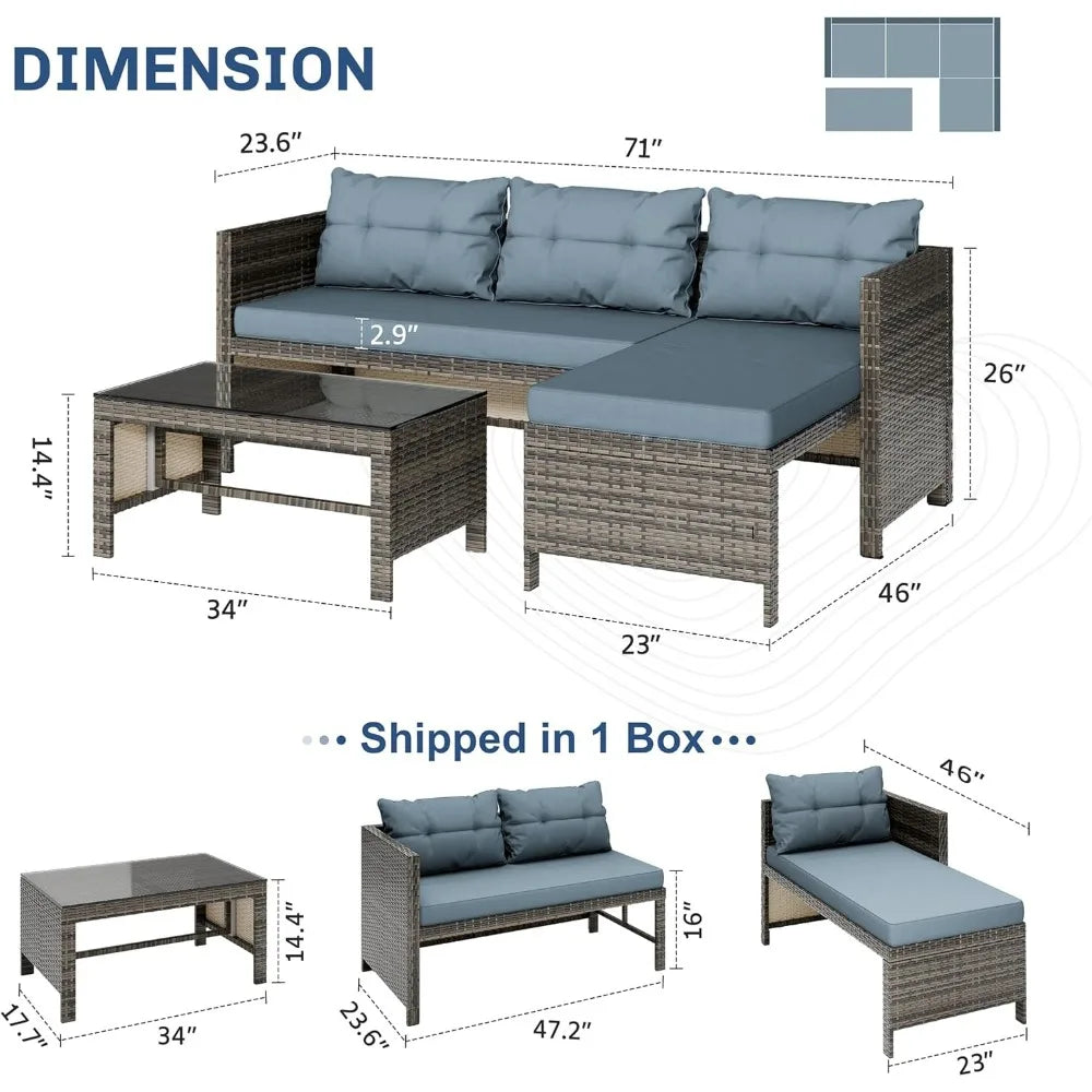 3-Piece Waterproof Sectional Sofa All-Weather L-Shaped