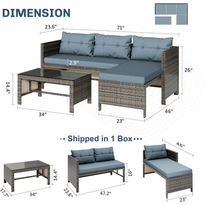 3-Piece Waterproof Sectional Sofa All-Weather L-Shaped
