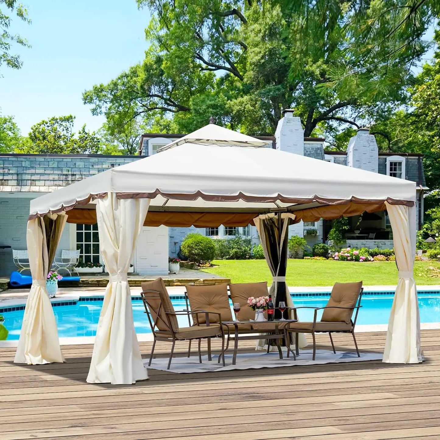 Outdoor Canopy Gazebo, Double Roof Steel Frame