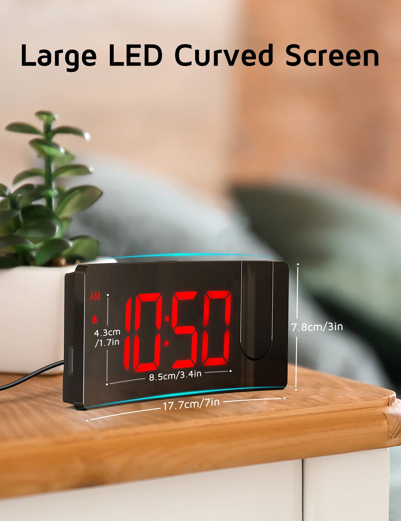 Projection Alarm Clock, Digital , Dimmer and USB