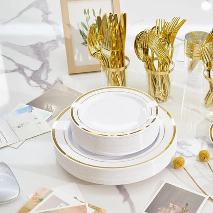 350-Pieces Gold Disposable Plates For 50 People