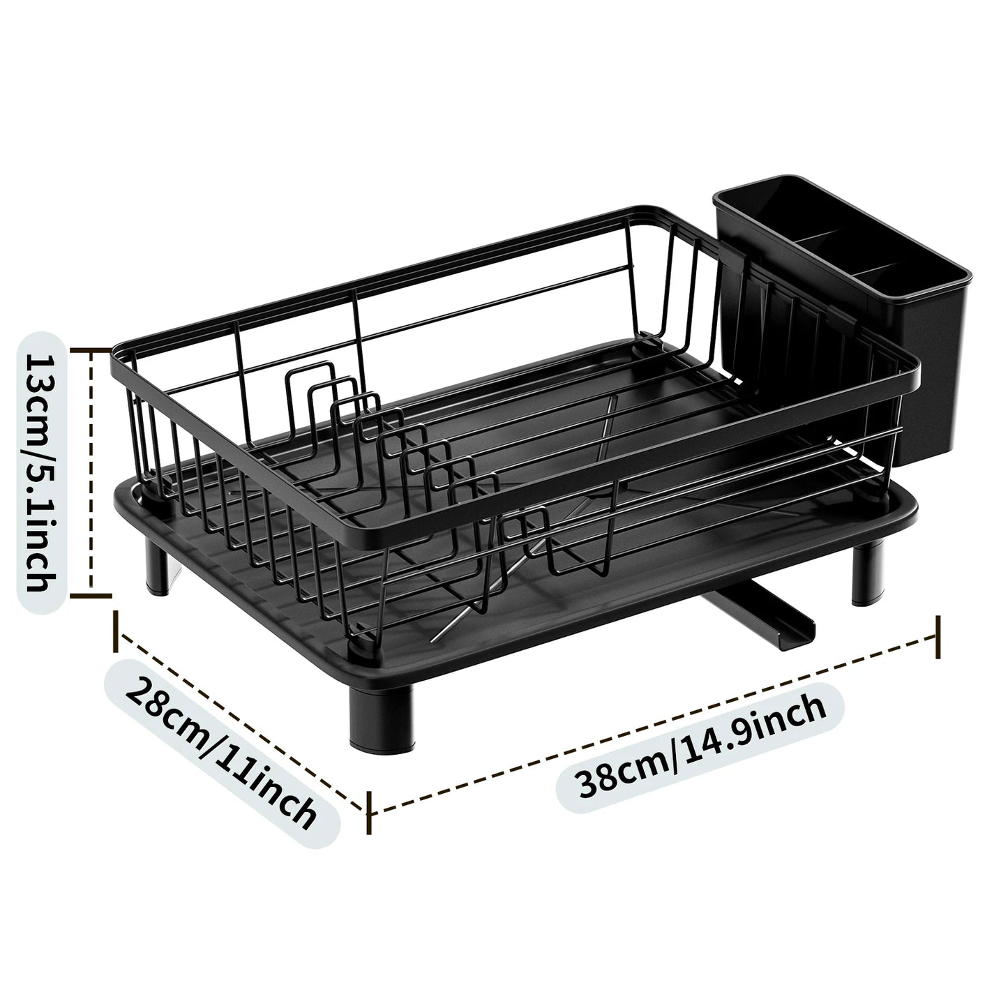 Black Dish Drying Rack With Drainboard