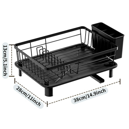 Black Dish Drying Rack With Drainboard