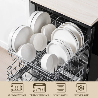 24 Piece Dinner Plates Set Black Rim