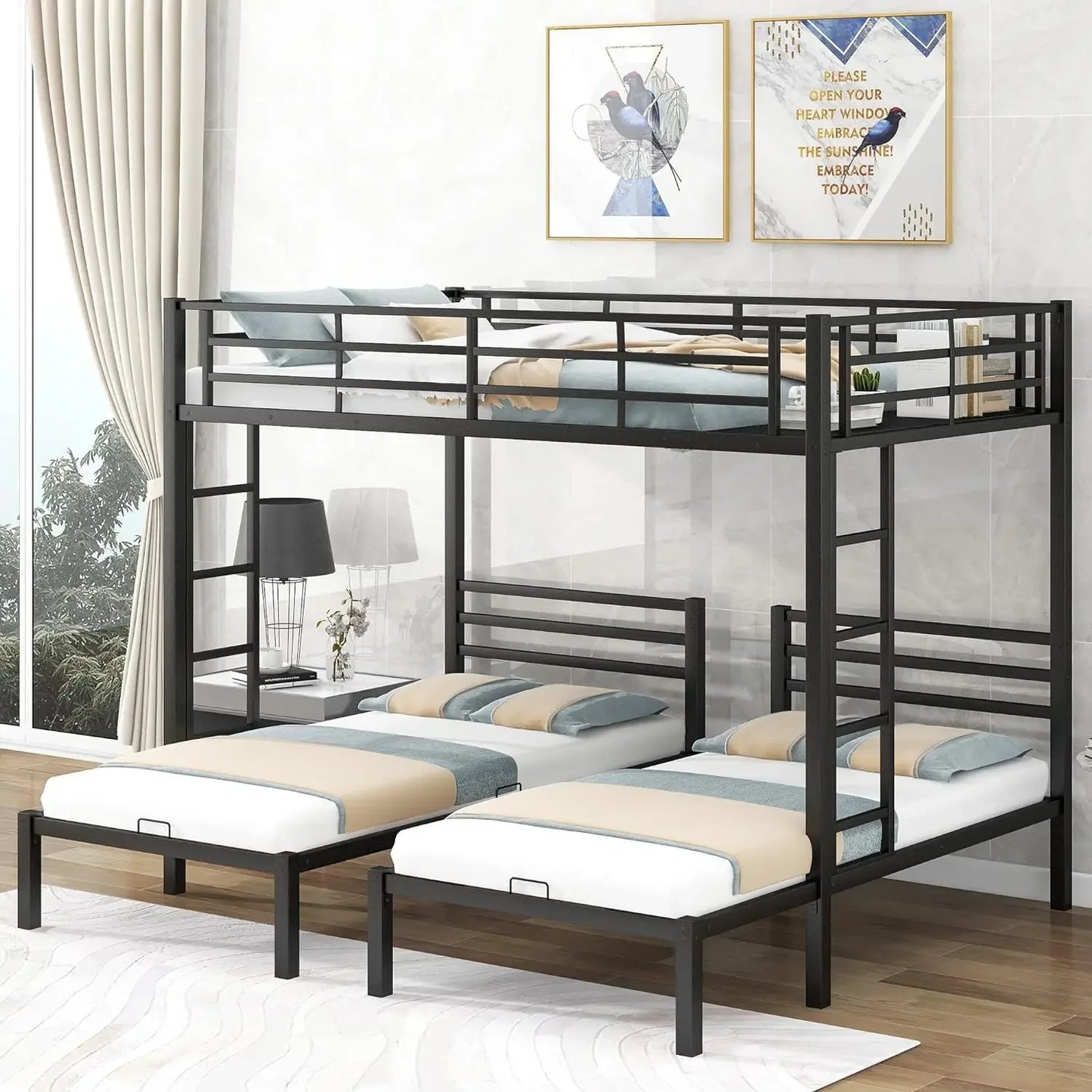 Triple Twin Bunk Bed With Side Ladder