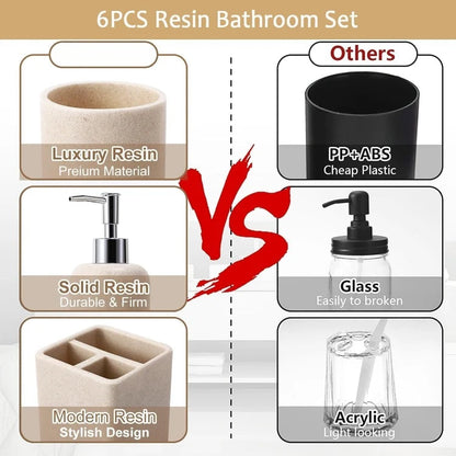 Resin 6 Pcs Beige Bathroom Set
