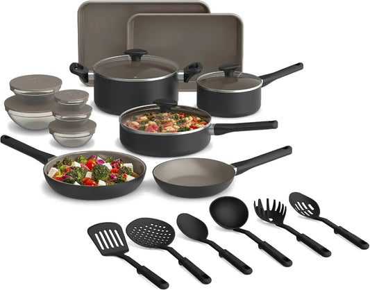 Nonstick Cookware Set With Glass Lids, 21-Piece