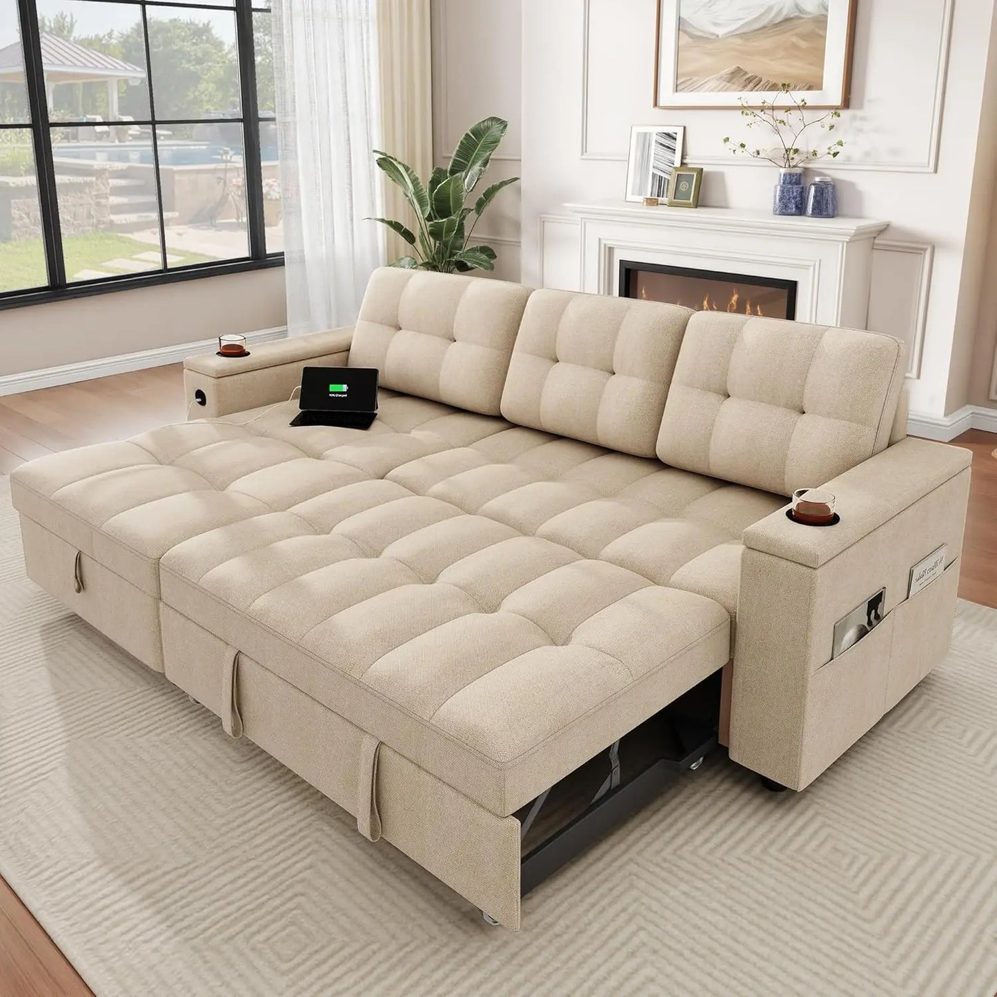 Sleeper Sofa, L-Shaped Sofa Bed With Chaise