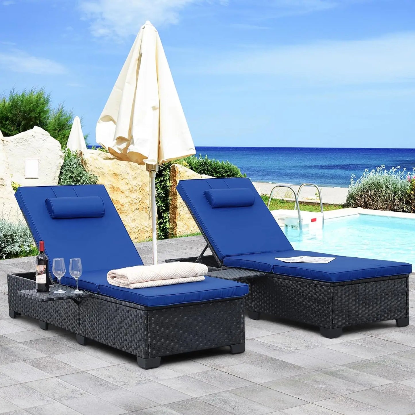 Wicker Chaise Lounge Chairs Set Of 2