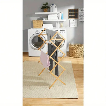 Space-Saving Collapsible Bamboo Laundry Drying Rack