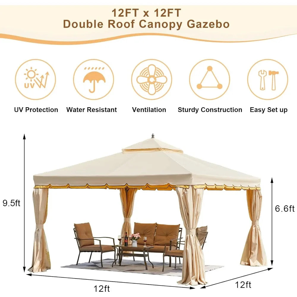 Outdoor Canopy Gazebo, Double Roof Steel Frame